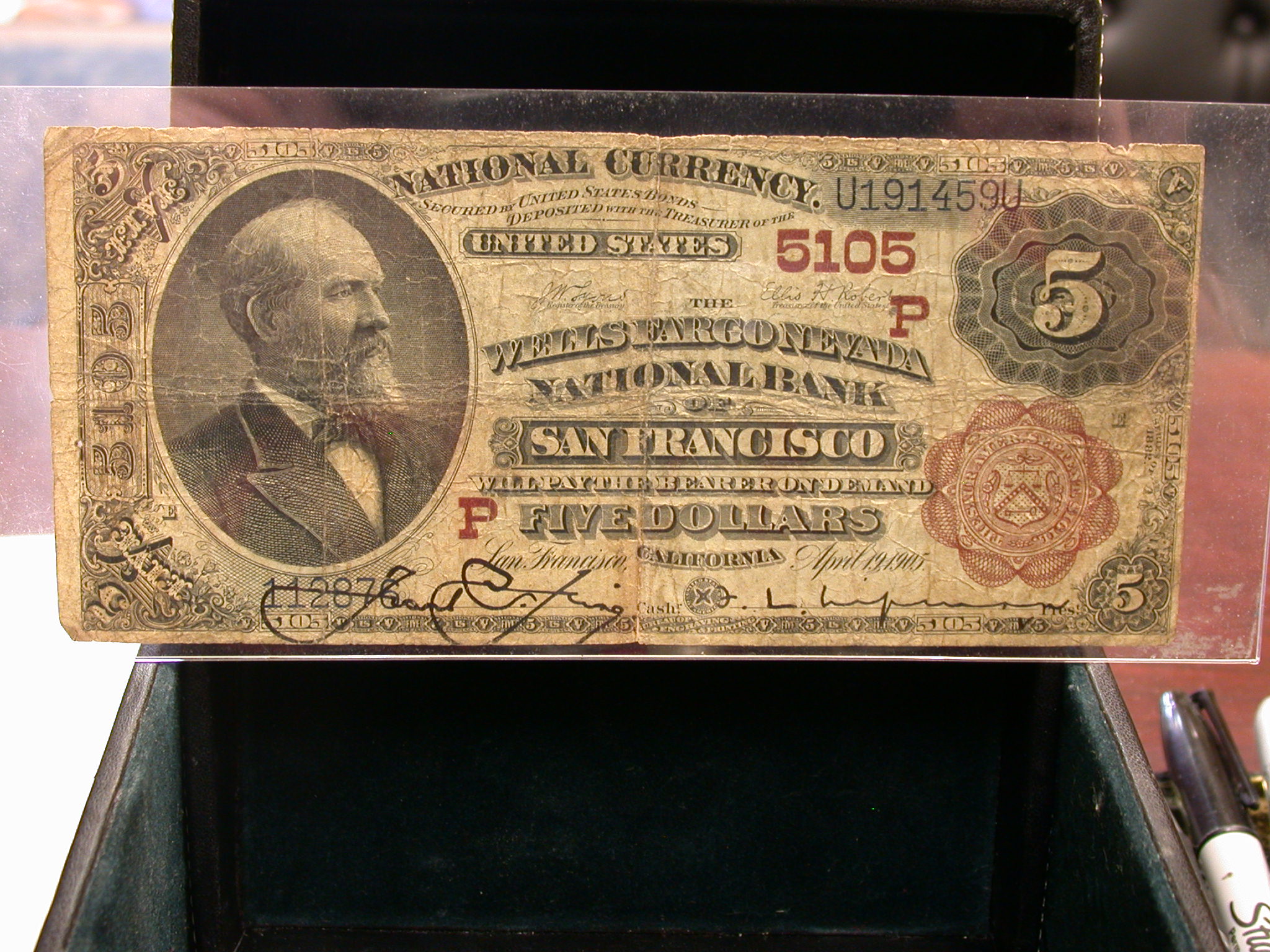 1882 Series $5, Wells Fargo NB of San Francisco #5105 National! - Click Image to Close